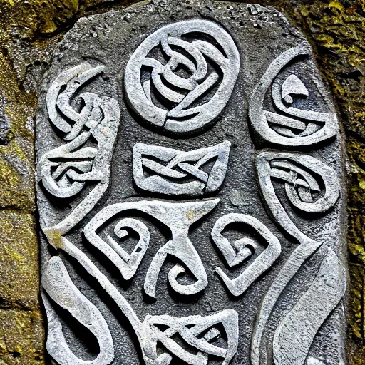 Image similar to ancient Irish, photo of stone carved with intricate runes