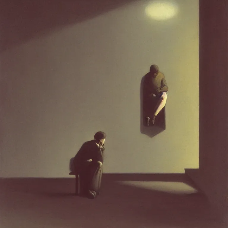 Prompt: i have lost my glasses , Edward Hopper and James Gilleard, Zdzislaw Beksinski, Steven Outram highly detailed