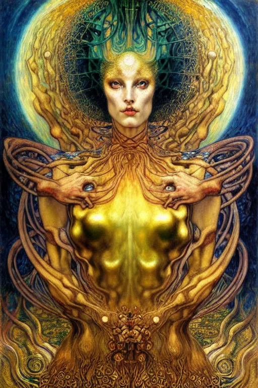 Image similar to Divine Chaos Engine by Karol Bak, Jean Delville, William Blake, Gustav Klimt, and Vincent Van Gogh, symbolist, visionary