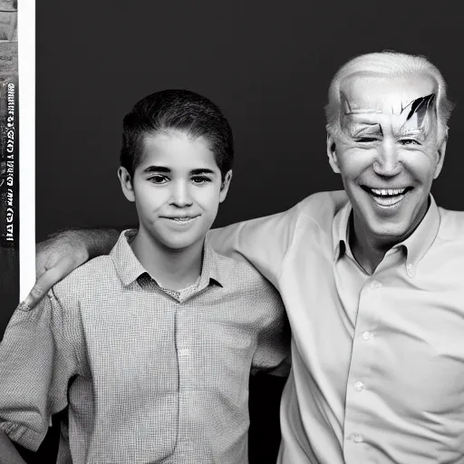 Image similar to A portrait photo of joe biden teams up with a teenage joe biden, perfect faces, 50 mm, award winning photography