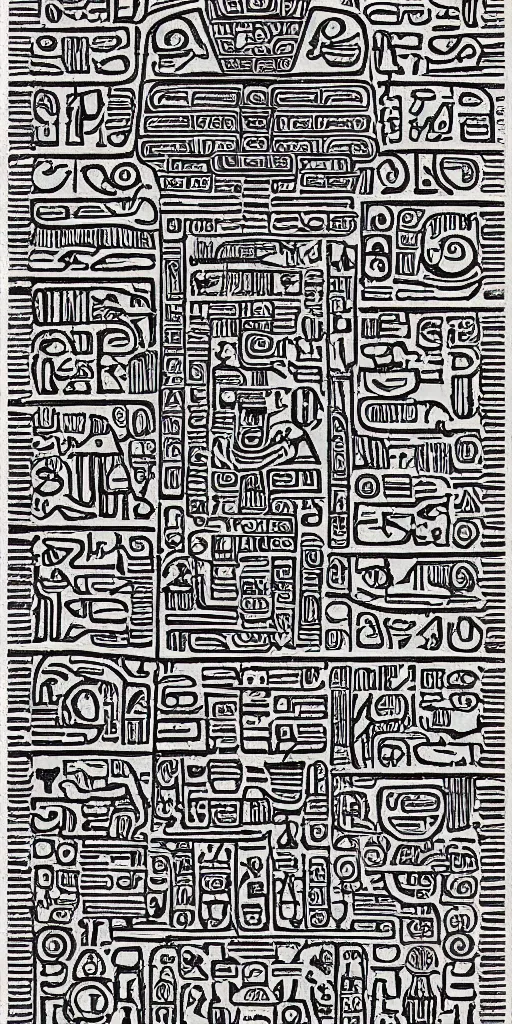 Image similar to mayan hieroglyph blueprints to a spaceship