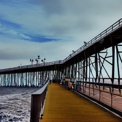 Image similar to close up of paignton pier, cinematographic shot,