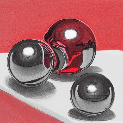 Prompt: chrome spheres on a red cube, contour drawing