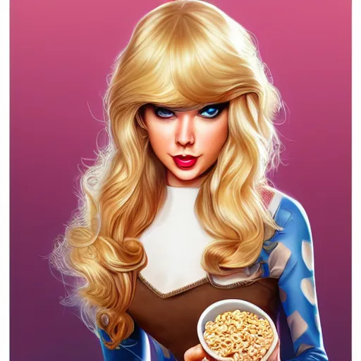 Image similar to Tayor Swift Taylor-O’s, breakfast cereal, part of a healthy breakfast, milk, high detail, tasty, by artgerm, deviantart