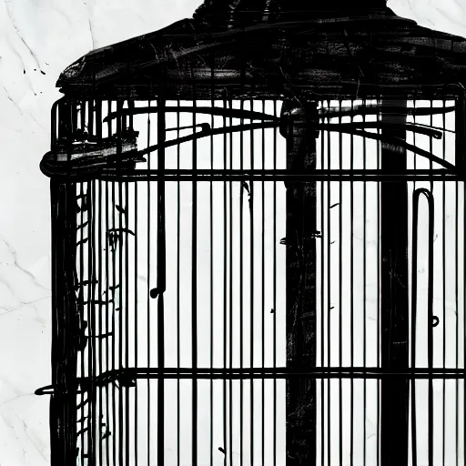Image similar to a photo of black raven inside cage, city landscape, digital painting, insane details, hyper realistic, apocalyptic, artstation, sharp, focus, award winning, conceptual art, 4 k