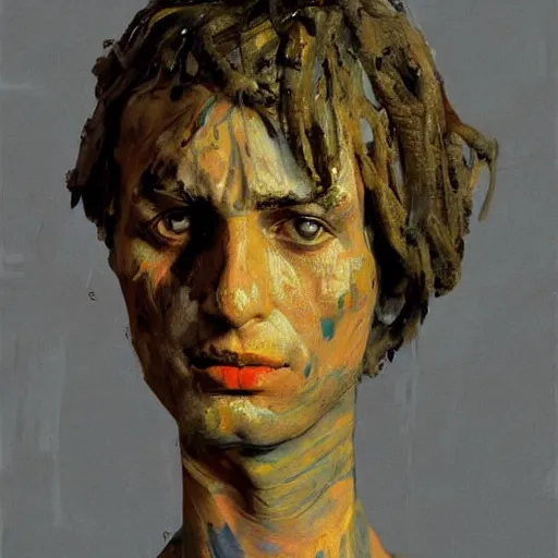 Image similar to a sculpture portrait made of paint and pastel and brush and spatula, painting part by wojciech siudmak, part by ilya repin, part by max ernst, part by norman rockwell, artstation