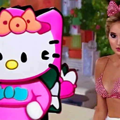 Prompt: hello kitty appears on the tv show love island