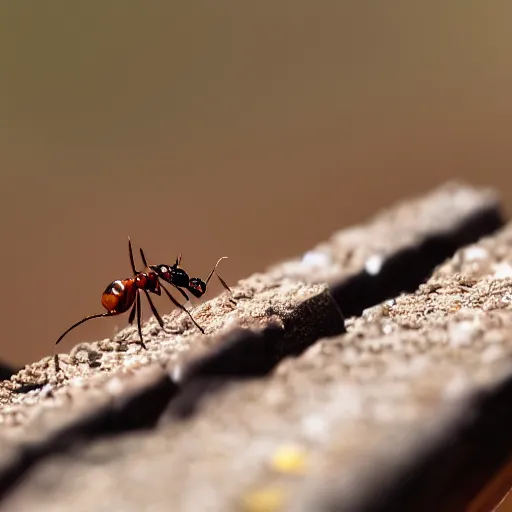 Prompt: Macro photography of an ant boarding a very very small train on a sunny day, professional photography, 8k, trending on artstation