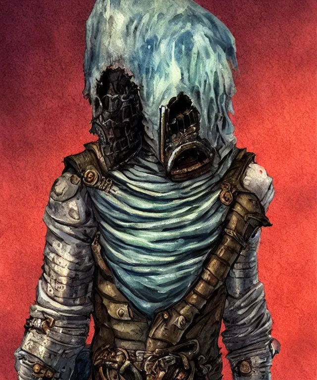 Image similar to a oil / watercolor painting full body character portrait of a artificial slave in the style of dark souls in the style of darkest dungeon trending on artstation deviantart pinterest detailed realistic hd 8 k high resolution