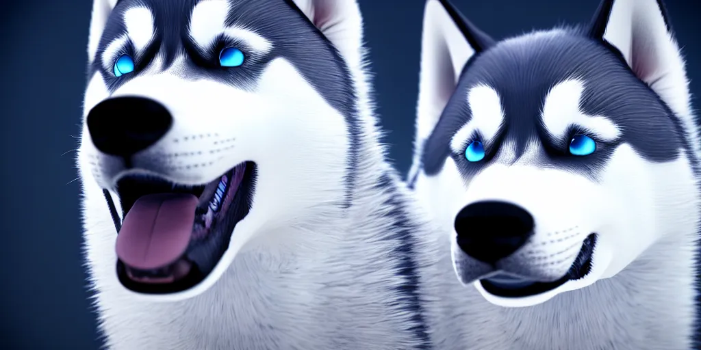 Prompt: a portait picture of Siberian Husky Dog, high quality, highly detailed, unreal engine, 4K quality