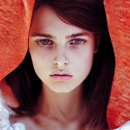 Image similar to portrait of a beautiful 20-year-old Italian woman by Mario Testino, close up, detailed, award winning, Sony a7R