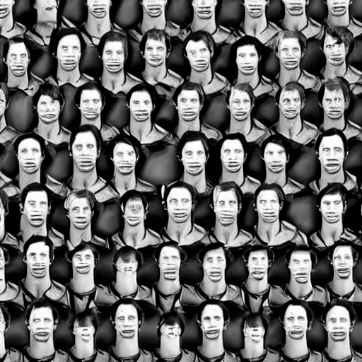 Prompt: photo of an army of human clones with their faces visible, highly-detailed, epic cinematic