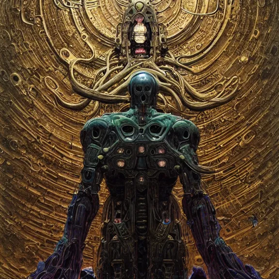 Prompt: symmetric frame of dr doom from Prometheus movie by beksinski, cyborg dr doom mecha by guo pei and alexander mcqueen metal couture editorial, eldritch epic monumental wallpaper by beksinski by Yuko Shimizu