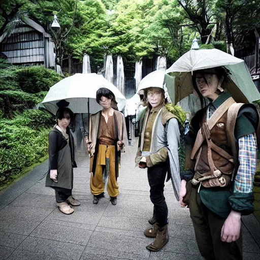 Prompt: lord of the rings shire set in modern day Tokyo