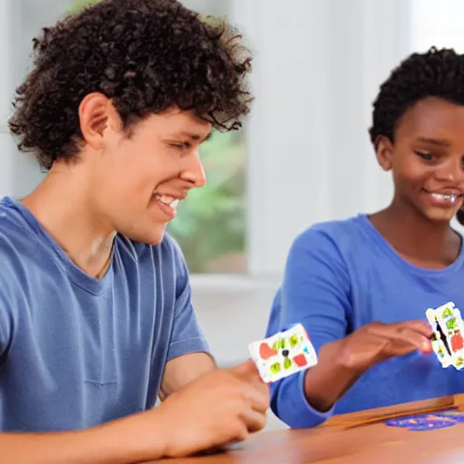 Prompt: sweaty nerds playing a children's card game