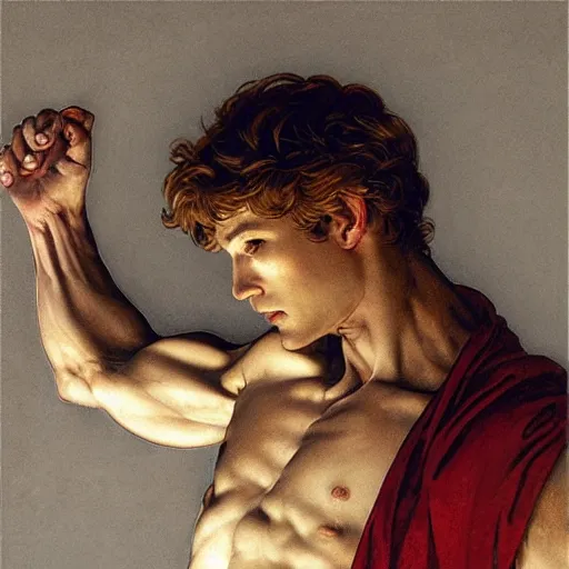 Image similar to Michelangelo\'s David, highly detailed, digital painting, artstation, concept art, smooth, sharp focus, illustration, ArtStation, art by artgerm and greg rutkowski and alphonse mucha and J. C. Leyendecker and Edmund Blair Leighton and Katsuhiro Otomo and Geof Darrow and Phil hale and Ashley wood and Ilya repin and Charlie Bowater