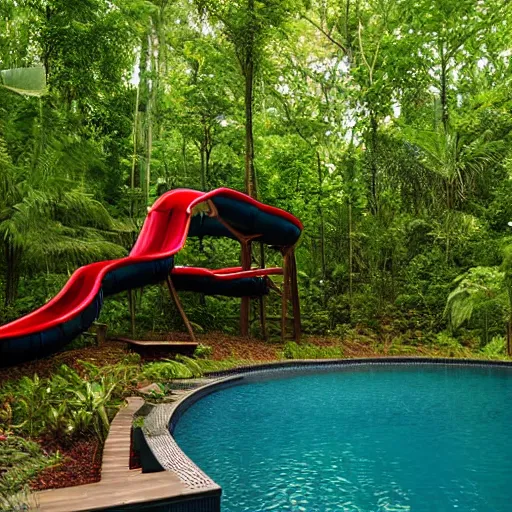 Image similar to subtropical pool water slide in forest