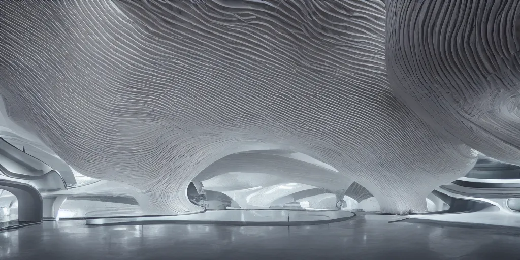 Image similar to extremely detailed stunning beautiful futuristic smooth curvilinear museum interior, hyper real, 8k, 3D cinematic volumetric light, atmospheric light