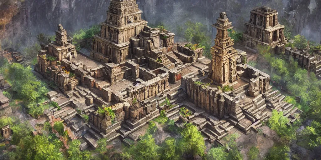 Prompt: An Aztec temple as Far Cry 4 concept art, spring season, beautiful, gorgeous buildings, concept art by Viktor Vasnetsov, concept art, ancient era, warm lighting, soft pastel by Ivan Shishkin, Dimitri Desiron and Antonio Lopez Garcia, hyperborea, high resolution, trending on artstation,