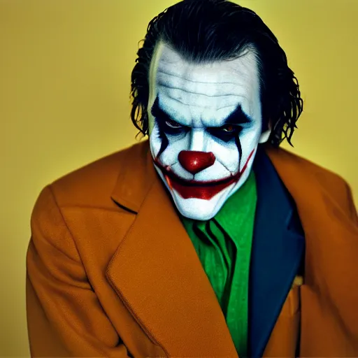 Prompt: kodak portra 1 6 0 3 5 mm photograph of joaquin phoenix as joker, 8 k ultra - detailed, real photography, hightly detailed, hyper realistic, photographic, wide angle lens, focuses on the nuances of the human face and subtle shifts in tonal value, silhouette composition, neutral, cool - toned palette, fluid patterns, powerful composition, opaque paints