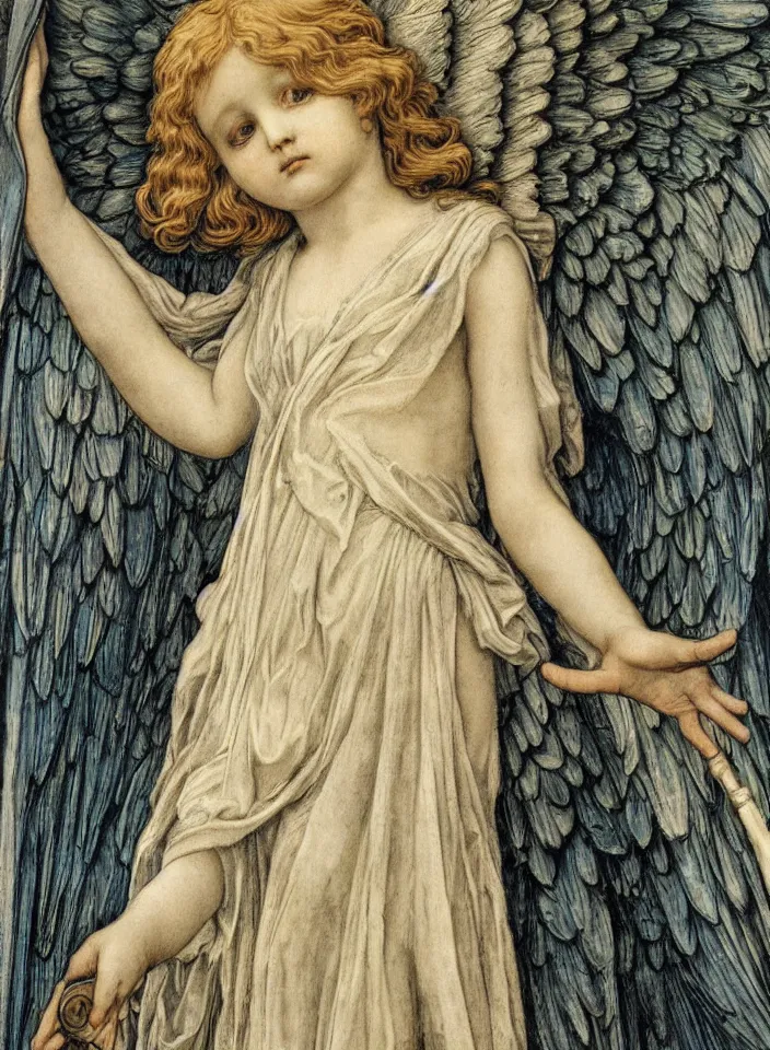 Prompt: detailed realistic beautiful angel holding a television, art nouveau, symbolist, visionary, gothic, pre - raphaelite. horizontal symmetry