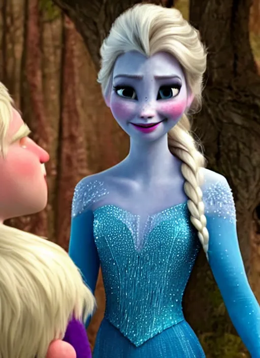 Image similar to Elsa from Frozen having a conversation with Jack Frost from Rise of the Guardians