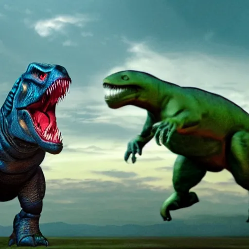 Image similar to t - rex fighting aliens