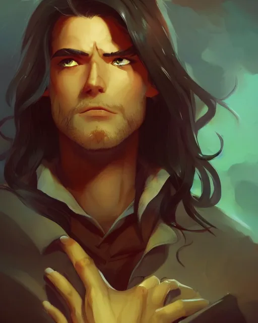 Image similar to a handsome man with dark long hair in curtain, game design fanart by concept artist gervasio canda, behance hd by jesper ejsing, by rhads, makoto shinkai and lois van baarle, ilya kuvshinov