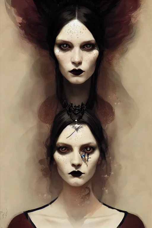 Image similar to of beautiful goth female, beauty portrait by greg rutkowski, hilma af klint, moebius, victo ngai, sharp focus, global illumination, highly detailed, masterpiece, award winning, post processing