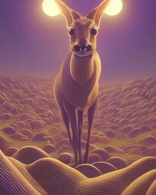 Image similar to portrait of cartoon dik dik, intricate abstract. intricate artwork. by Tooth Wu, wlop, beeple, dan mumford. mulholland drive by david lynch, dune by david lynch, octane render, trending on artstation, greg rutkowski very coherent symmetrical artwork. cinematic, hyper realism, high detail, octane render, 8k, iridescent accents