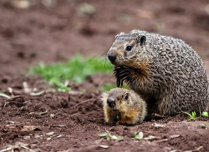 Prompt: groundhog eating a worm