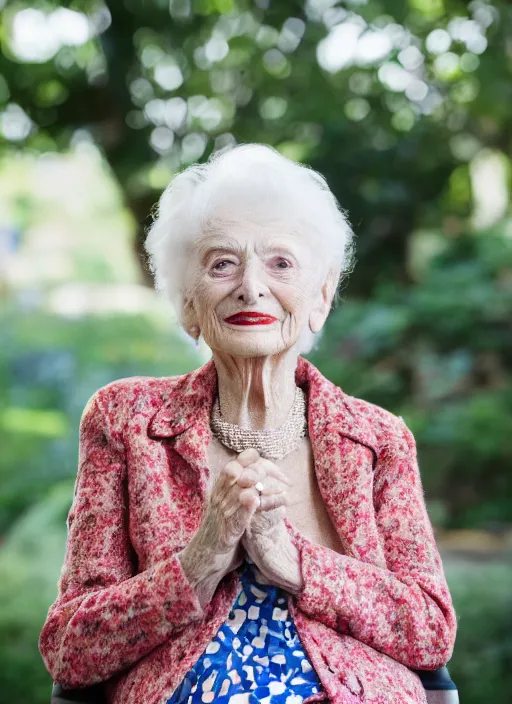 Image similar to DSLR photo portrait still of 85 year old age 85 Margot Robbie at age 85!!!, 85mm f1.8