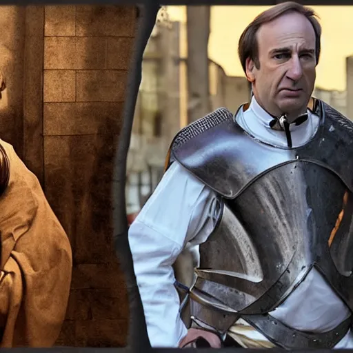 Prompt: saul goodman in plate armor, medieval renaissance painting cinematic realistic dramatic lighting