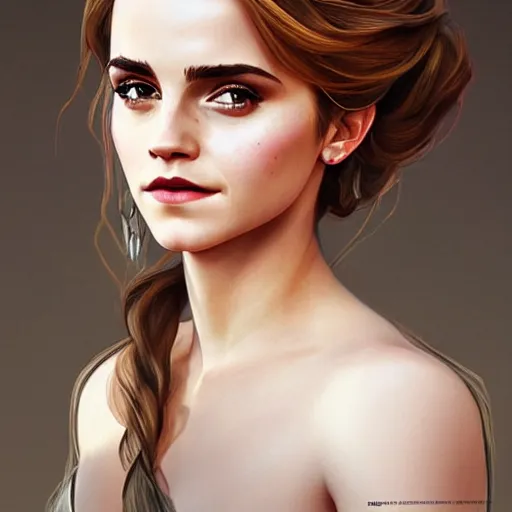 Prompt: portrait of emma watson as elsa, fantasy dress,, intricate, elegant, highly detailed, digital painting, artstation, concept art, smooth, sharp focus, illustration, art by artgerm and greg rutkowski and alphonse mucha