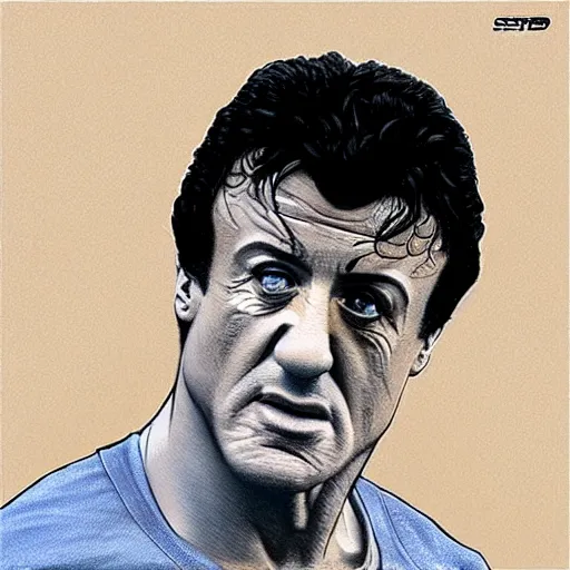 Image similar to “ sylvester stallone retro minimalist portrait by jean giraud, moebius starwatcher comic, sharp, smooth face, 8 k ”