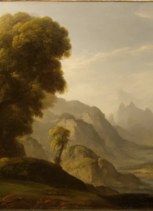 Image similar to a colossus in the distance of a landscape, atmospheric perspective