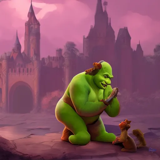 Image similar to shrek eating a baby. epic digital art. trending on artstation. trending on deviantart. 8 k.