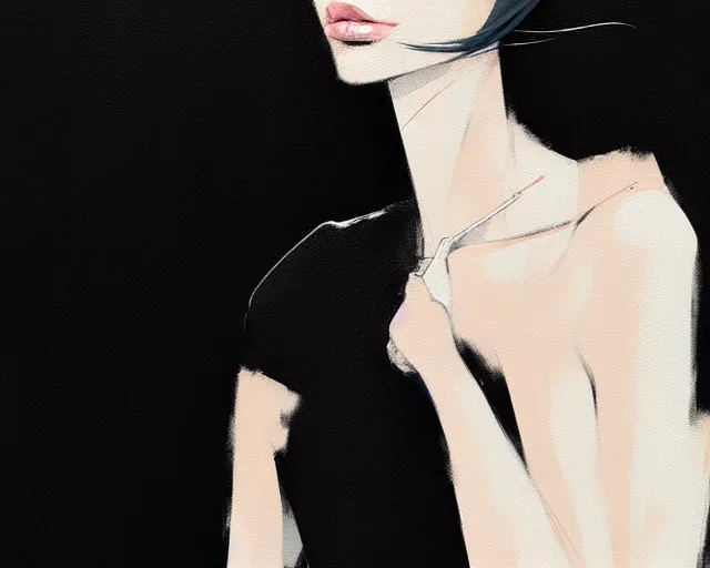 Image similar to a ultradetailed beautiful portrait panting of a stylish woman in a black dress, by conrad roset, greg rutkowski and makoto shinkai trending on artstation