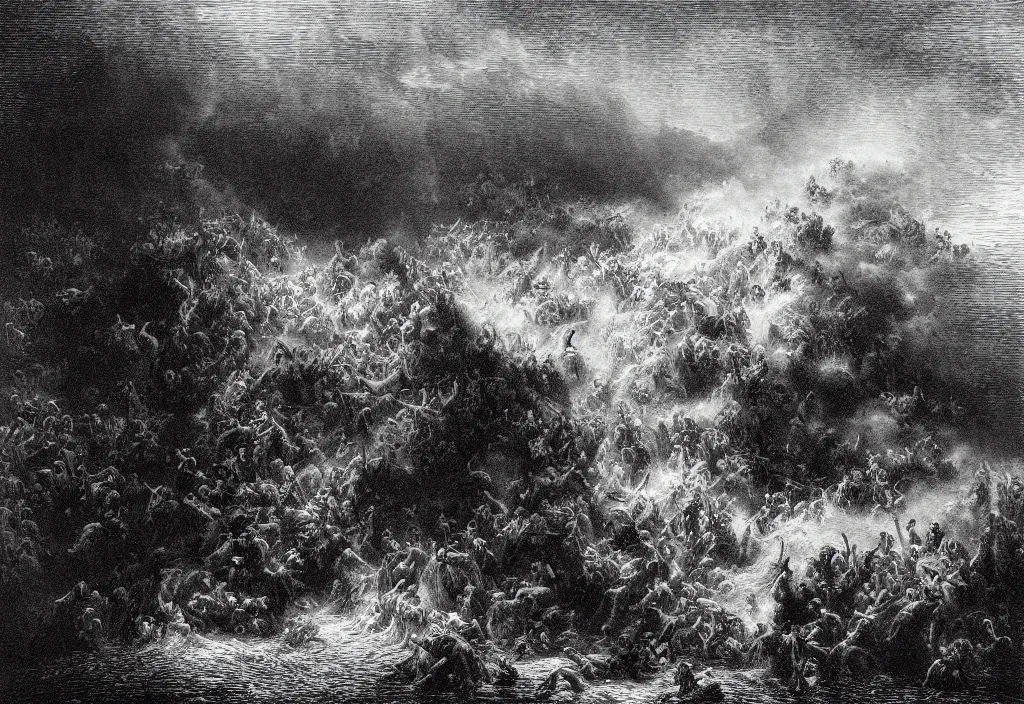 Image similar to the deluge, an engraving by gustave dore