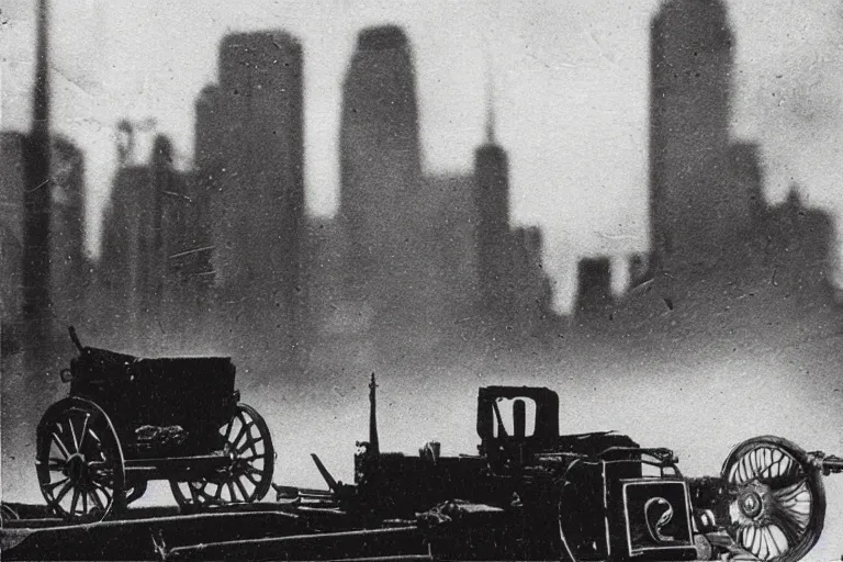 Image similar to cyberpunk 1 9 0 8 model ford t by paul lehr, metropolis, view over city, vintage film photo, damaged photo, scratched photo, scanned in, old photobook, silent movie, black and white photo