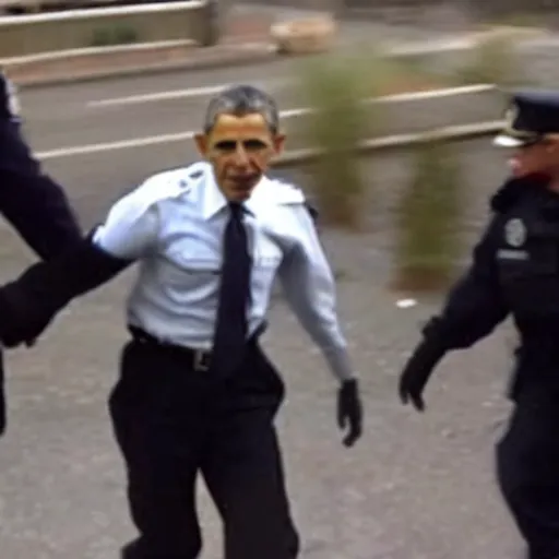 Image similar to blurry still of obama being arrested, grain