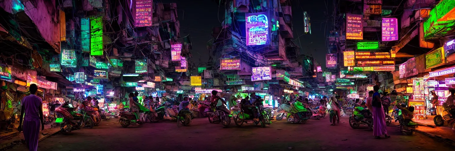 Image similar to Cyberpunk Residents, futuristic Phnom-Penh Cambodia, neon dark lighting