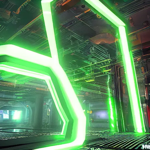 Image similar to secret underground lab, unreal engine, octane, 4 k, videogame style, retro tech, some green glowing artifacts