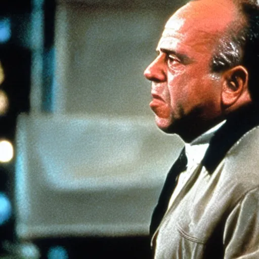 Prompt: danny devito in die hard movie still action