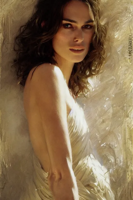 Prompt: detailed realistic cinematic shot of beautiful attractive keira knightley wit slim face symettrical face clean skin, wearing long intricate dress, smooth, sharp focus, ultra realistic, spring light, painting by gaston bussiere, craig mullins, j. c. leyendecker