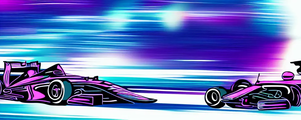 Prompt: formula one car, synthwave illustration, motion blur, blue aesthetic