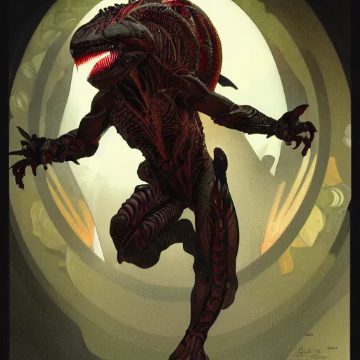 Image similar to ultra detailed vector image of predator yautja, concept art by alphonse mucha and greg rutkowski, scary shadows, blood moon eclipse, polaroid octane render, laminal space