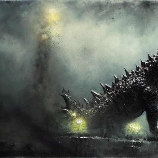 Prompt: godzilla shooting atomic breath, realistic painting by jeremy mann