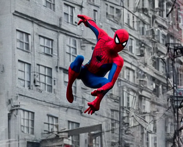 Image similar to photograph of spider - man on a building movie set