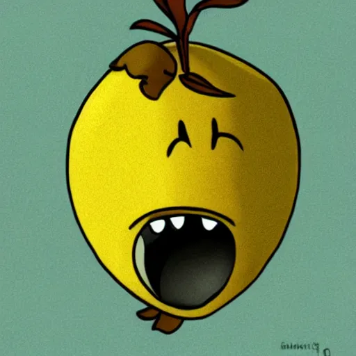 Prompt: a screaming lemon with a leaf on top, cartoon